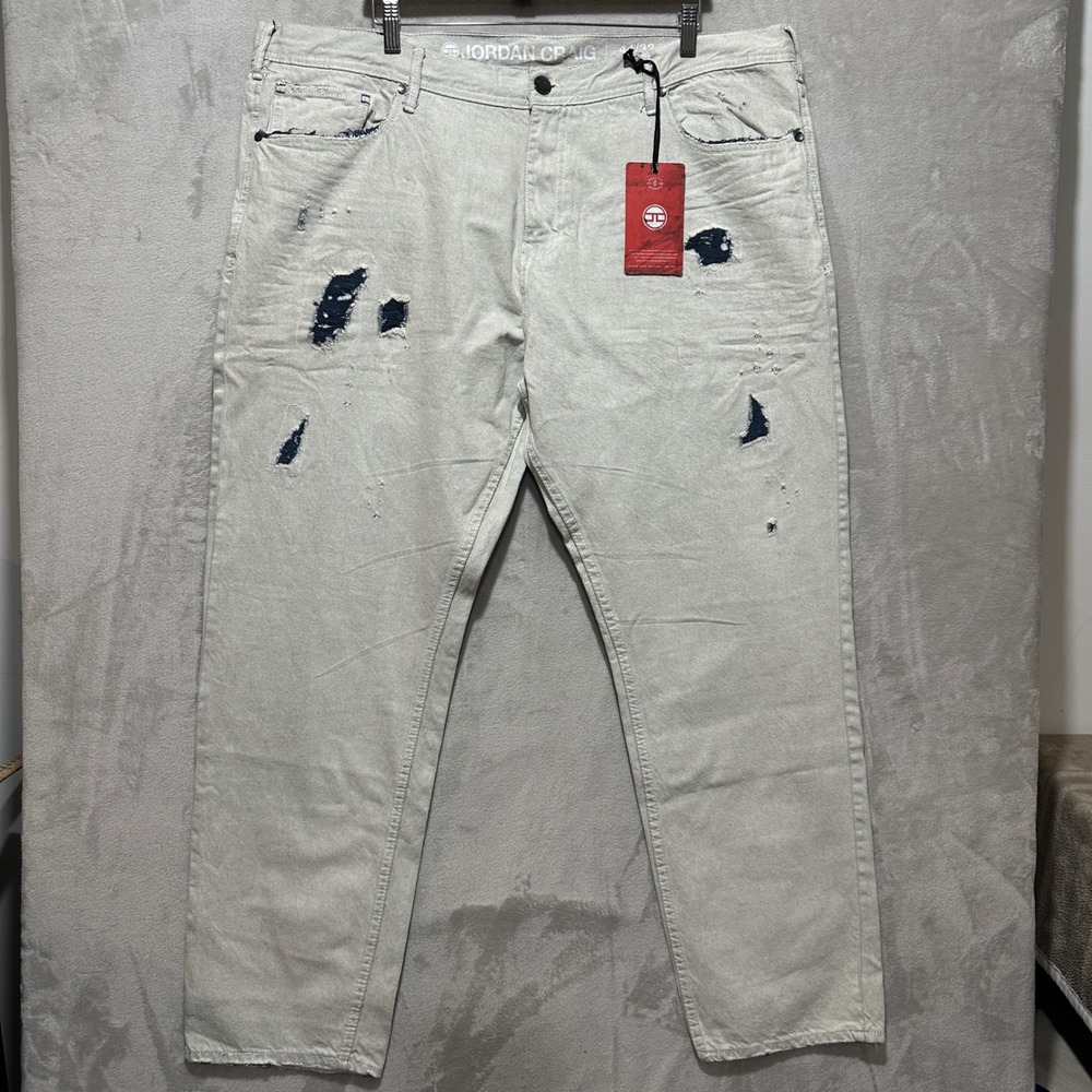 Jordan Craig Men 44 Slim Fit Distressed Jeans Off White Denim J124B NWT